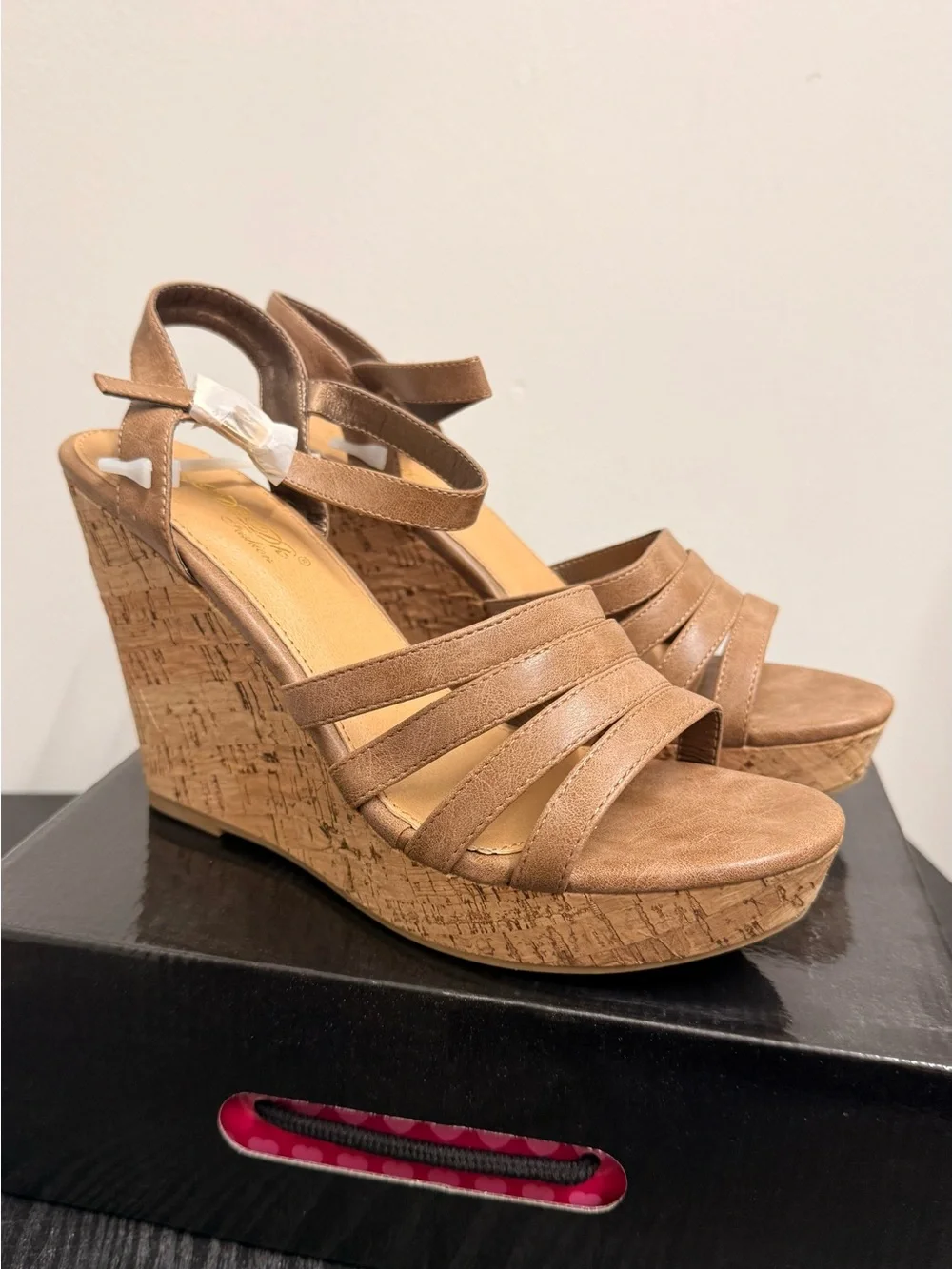 Women's Tan Cork Wedge Sandals